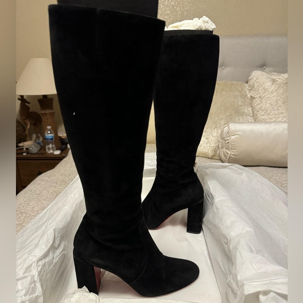 Christian Louboutin Knee High Black Cavalika Veau Velours